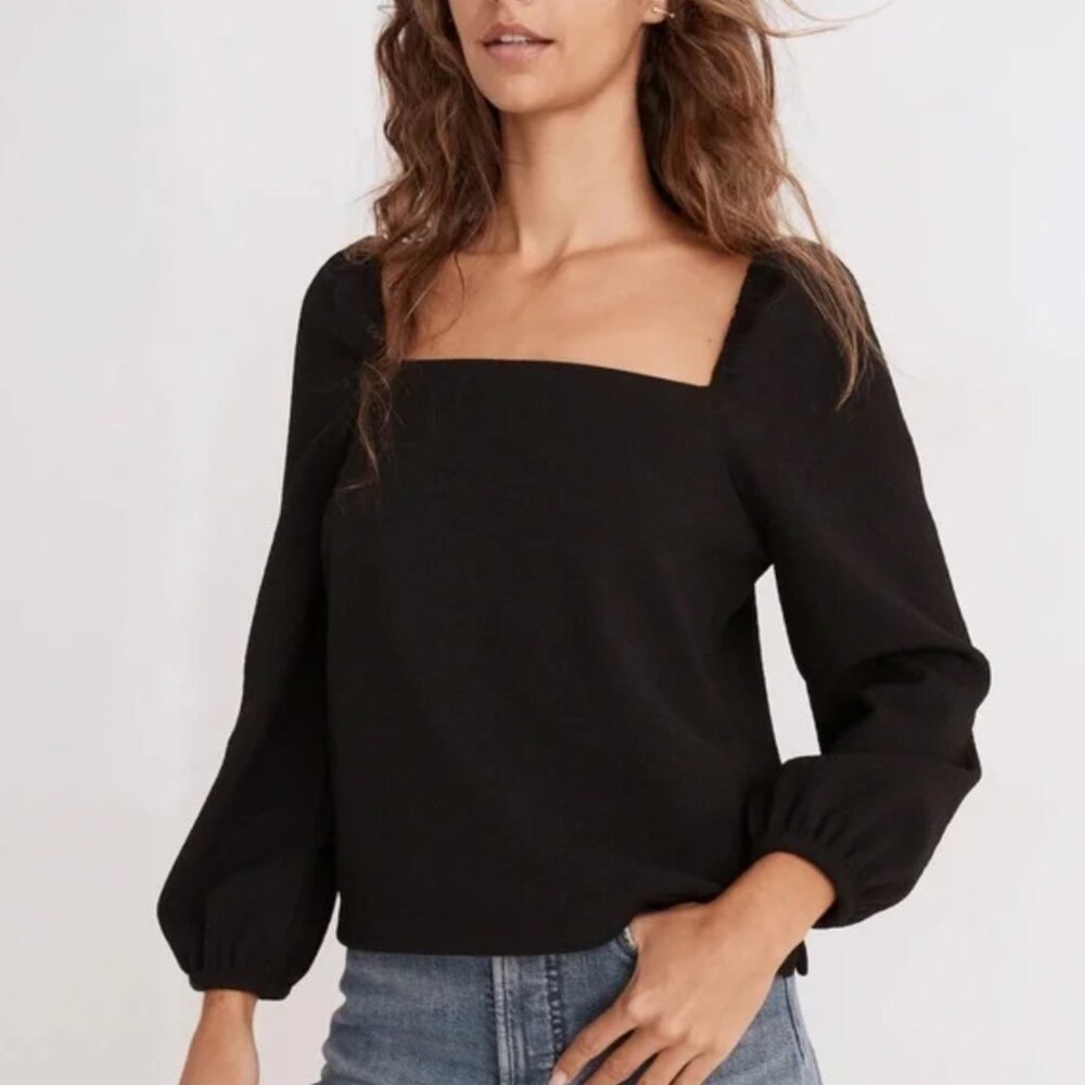 Madewell Crepe Square-Neck Puff-Sleeve Top Size XS